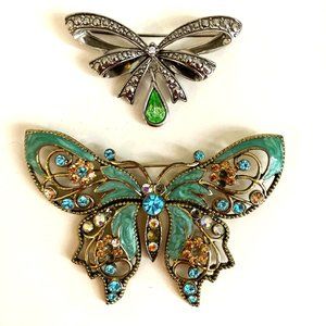 Avon bow & butterfly brooch duo